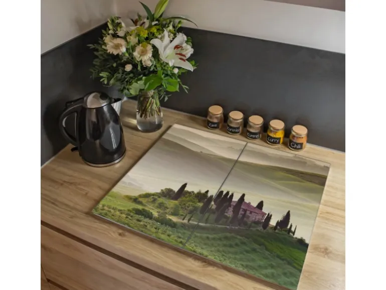Banjado Herdabdeckplatte Glas 2 Teilig Je 30x52CM Schneidebrett Herdabdeckung Mit Motiv Toscana