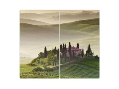 Banjado Herdabdeckplatte Glas 2 Teilig Je 30x52CM Schneidebrett Herdabdeckung Mit Motiv Toscana