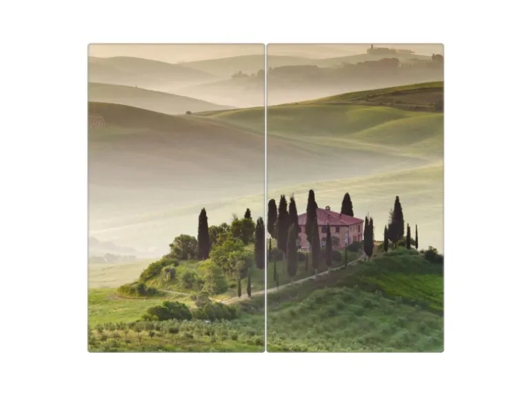 Banjado Herdabdeckplatte Glas 2 Teilig Je 30x52CM Schneidebrett Herdabdeckung Mit Motiv Toscana
