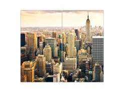 Banjado Herdabdeckplatte Glas 2 Teilig Je 30x52CM Schneidebrett Herdabdeckung Mit Motiv New York City