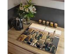 Banjado Herdabdeckplatte Glas 2 Teilig Je 30x52CM Schneidebrett Herdabdeckung Mit Motiv New York City