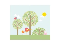 Banjado Herdabdeckplatte Glas 2 Teilig Je 30x52CM Schneidebrett Herdabdeckung Mit Motiv Drei Bäume