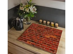 Banjado Herdabdeckplatte Glas 2 Teilig Je 30x52CM Schneidebrett Herdabdeckung Mit Motiv Ziegelwand