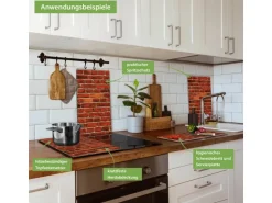 Banjado Herdabdeckplatte Glas 2 Teilig Je 30x52CM Schneidebrett Herdabdeckung Mit Motiv Ziegelwand