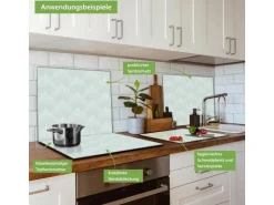 Banjado Herdabdeckplatte Glas 1 Teilig 60x52CM Schneidebrett Herdabdeckung Mit Motiv Strahlen Mint