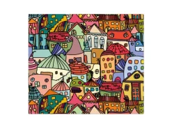 Banjado Herdabdeckplatte Glas 1 Teilig 60x52CM Schneidebrett Herdabdeckung Mit Motiv Funky Town