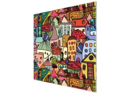 Banjado Herdabdeckplatte Glas 1 Teilig 60x52CM Schneidebrett Herdabdeckung Mit Motiv Funky Town