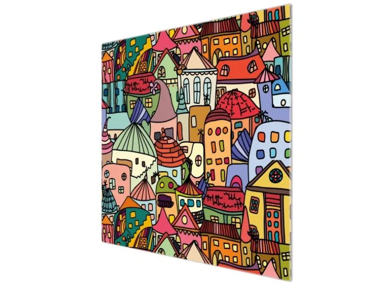 Banjado Herdabdeckplatte Glas 1 Teilig 60x52CM Schneidebrett Herdabdeckung Mit Motiv Funky Town