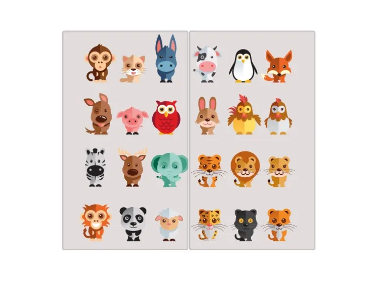 Banjado Herdabdeckplatte Glas 2 Teilig Je 30x52CM Schneidebrett Herdabdeckung Mit Motiv Freunde