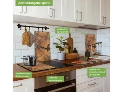 Banjado Herdabdeckplatte Glas 2 Teilig Je 30x52CM Schneidebrett Herdabdeckung Mit Motiv Jahresringe