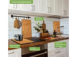 Banjado Herdabdeckplatte Glas 2 Teilig Je 30x52CM Schneidebrett Herdabdeckung Mit Motiv Baumstamm