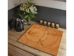Banjado Herdabdeckplatte Glas 2 Teilig Je 30x52CM Schneidebrett Herdabdeckung Mit Motiv Baumstamm