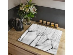 Banjado Herdabdeckplatte Glas 2 Teilig Je 30x52CM Schneidebrett Herdabdeckung Mit Motiv Pusteblumen Sw