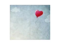 Banjado Herdabdeckplatte Glas 2 Teilig Je 30x52CM Schneidebrett Herdabdeckung Mit Motiv Herzballon