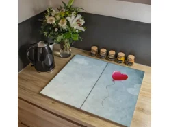 Banjado Herdabdeckplatte Glas 2 Teilig Je 30x52CM Schneidebrett Herdabdeckung Mit Motiv Herzballon