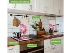 Banjado Herdabdeckplatte Glas 2 Teilig Je 30x52CM Schneidebrett Herdabdeckung Mit Motiv Pfingstrose