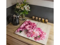 Banjado Herdabdeckplatte Glas 2 Teilig Je 30x52CM Schneidebrett Herdabdeckung Mit Motiv Pfingstrose