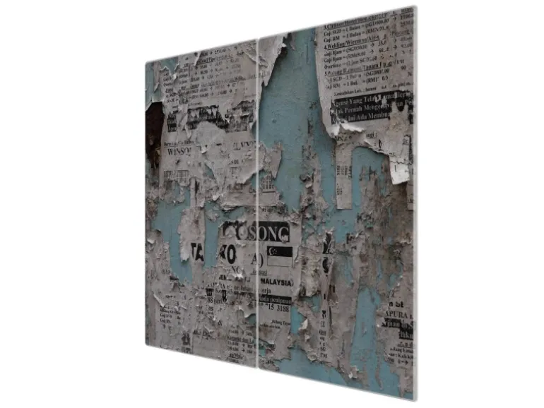 Banjado Herdabdeckplatte Glas 2 Teilig Je 30x52CM Schneidebrett Herdabdeckung Mit Motiv Wand Mit Zeitungen