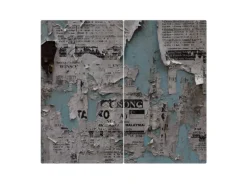 Banjado Herdabdeckplatte Glas 2 Teilig Je 30x52CM Schneidebrett Herdabdeckung Mit Motiv Wand Mit Zeitungen