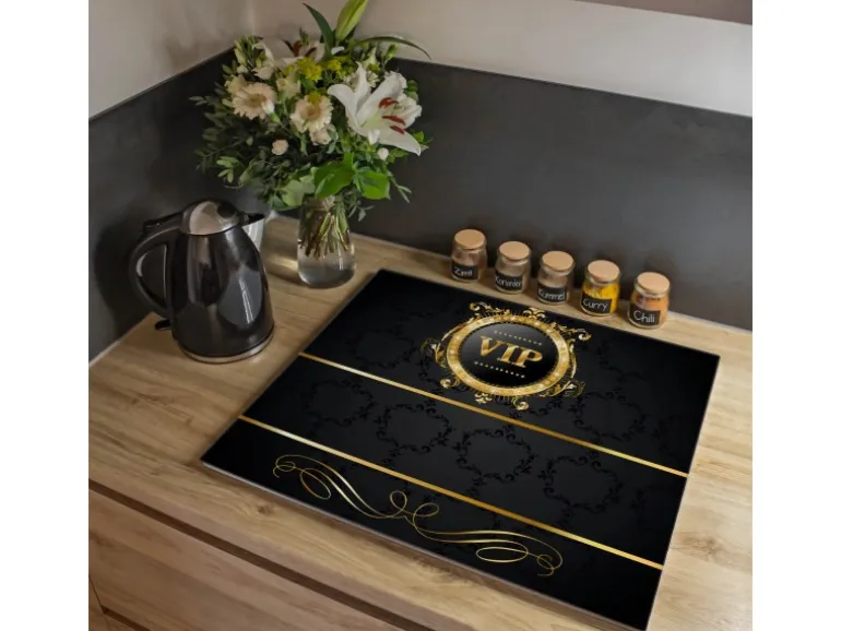 Banjado Herdabdeckplatte Glas 1 Teilig 60x52CM Schneidebrett Herdabdeckung Mit Motiv Vip