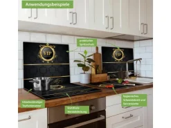 Banjado Herdabdeckplatte Glas 1 Teilig 60x52CM Schneidebrett Herdabdeckung Mit Motiv Vip