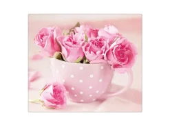 Banjado Herdabdeckplatte Glas 1 Teilig 60x52CM Schneidebrett Herdabdeckung Mit Motiv Tasse Voll Rosen