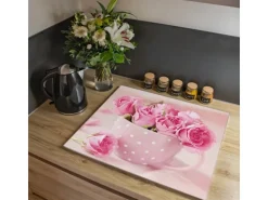 Banjado Herdabdeckplatte Glas 1 Teilig 60x52CM Schneidebrett Herdabdeckung Mit Motiv Tasse Voll Rosen