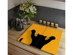 Banjado Herdabdeckplatte Glas 2 Teilig Je 30x52CM Schneidebrett Herdabdeckung Mit Motiv Scratch