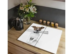 Banjado Herdabdeckplatte Glas 2 Teilig Je 30x52CM Schneidebrett Herdabdeckung Mit Motiv Business Day