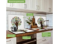 Banjado Herdabdeckplatte Glas 1 Teilig 60x52CM Schneidebrett Herdabdeckung Mit Motiv We Are The World