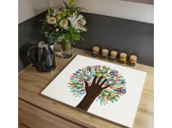 Banjado Herdabdeckplatte Glas 1 Teilig 60x52CM Schneidebrett Herdabdeckung Mit Motiv We Are The World