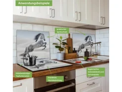 Banjado Herdabdeckplatte Glas 1 Teilig 60x52CM Schneidebrett Herdabdeckung Mit Motiv Wildes Pferd