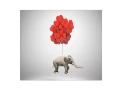 Banjado Herdabdeckplatte Glas 1 Teilig 60x52CM Schneidebrett Herdabdeckung Mit Motiv Fliegender Elefant