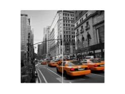 Banjado Herdabdeckplatte Glas 2 Teilig Je 30x52CM Schneidebrett Herdabdeckung Mit Motiv New York Taxi