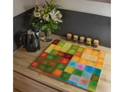 Banjado Herdabdeckplatte Glas 2 Teilig Je 30x52CM Schneidebrett Herdabdeckung Mit Motiv Farbkasten 2