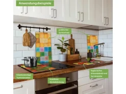 Banjado Herdabdeckplatte Glas 2 Teilig Je 30x52CM Schneidebrett Herdabdeckung Mit Motiv Farbkasten 2