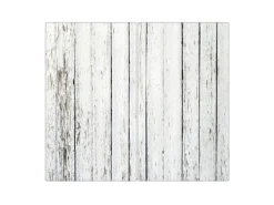 Banjado Herdabdeckplatte Glas 2 Teilig Je 30x52CM Schneidebrett Herdabdeckung Mit Motiv Weißer Bretterzaun