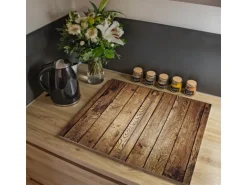 Banjado Herdabdeckplatte Glas 2 Teilig Je 30x52CM Schneidebrett Herdabdeckung Mit Motiv Geöltes Holz