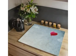 Banjado Herdabdeckplatte Glas 1 Teilig 60x52CM Schneidebrett Herdabdeckung Mit Motiv Herzballon