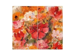 Banjado Herdabdeckplatte Glas 2 Teilig Je 30x52CM Schneidebrett Herdabdeckung Mit Motiv Fallende Blumen