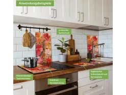 Banjado Herdabdeckplatte Glas 2 Teilig Je 30x52CM Schneidebrett Herdabdeckung Mit Motiv Fallende Blumen