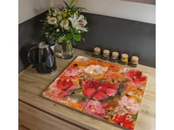 Banjado Herdabdeckplatte Glas 2 Teilig Je 30x52CM Schneidebrett Herdabdeckung Mit Motiv Fallende Blumen