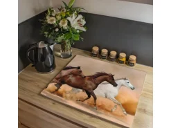 Banjado Herdabdeckplatte Glas 1 Teilig 60x52CM Schneidebrett Herdabdeckung Mit Motiv Wilde Pferde