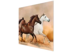 Banjado Herdabdeckplatte Glas 1 Teilig 60x52CM Schneidebrett Herdabdeckung Mit Motiv Wilde Pferde