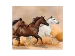 Banjado Herdabdeckplatte Glas 1 Teilig 60x52CM Schneidebrett Herdabdeckung Mit Motiv Wilde Pferde