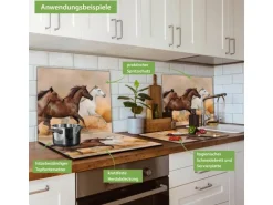 Banjado Herdabdeckplatte Glas 1 Teilig 60x52CM Schneidebrett Herdabdeckung Mit Motiv Wilde Pferde