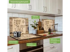 Banjado Herdabdeckplatte Glas 1 Teilig 60x52CM Schneidebrett Herdabdeckung Mit Motiv Happy Day