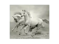 Banjado Herdabdeckplatte Glas 2 Teilig Je 30x52CM Schneidebrett Herdabdeckung Mit Motiv Wilde Pferde Sw