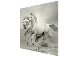 Banjado Herdabdeckplatte Glas 2 Teilig Je 30x52CM Schneidebrett Herdabdeckung Mit Motiv Wilde Pferde Sw