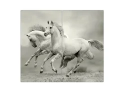 Banjado Herdabdeckplatte Glas 2 Teilig Je 30x52CM Schneidebrett Herdabdeckung Mit Motiv Wilde Pferde Sw